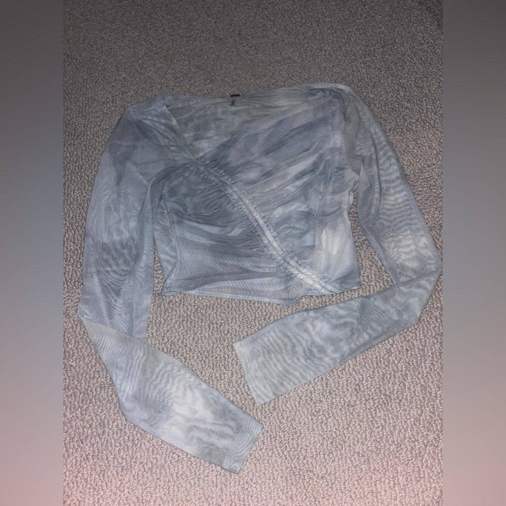 Free People Blue Cloud Pattern Sheer Long Sleeve Womens XS